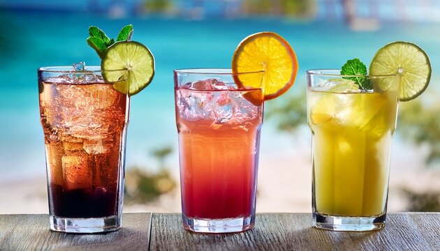 simple colorful drinks in glasses summer cocktail ai generated image
