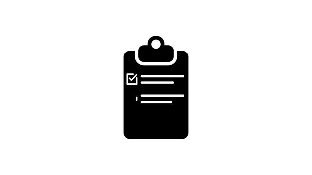 Clipboard document list icon animation isolated on black background