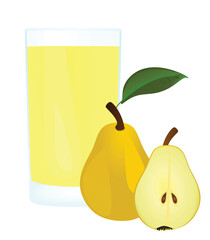 Pear juice with whole pear and a half , vector	
