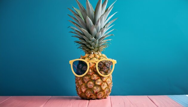 pineapple in sunglasses bright summer color tropical fruit minimal style hot beach vibes