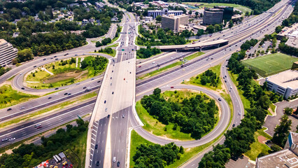Modern City Life in Tysons Virginia Busy streets, office complexes, and suburban sprawl.