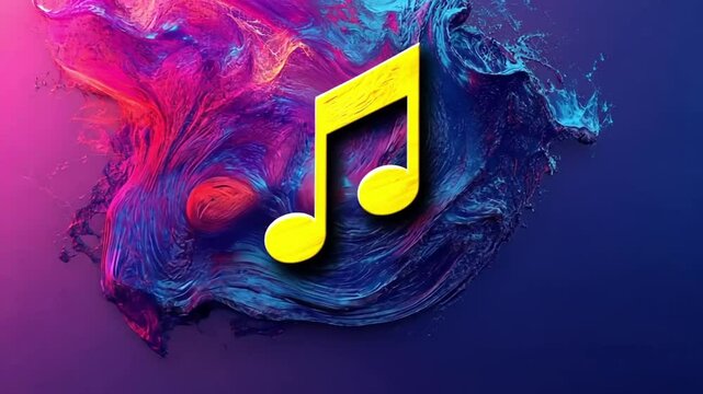 A vibrant musical note set against a colorful abstract background.