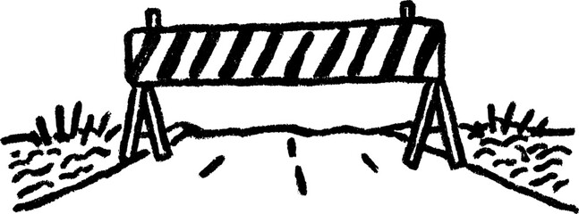 Urban street scene with road construction barriers in hand-drawn style