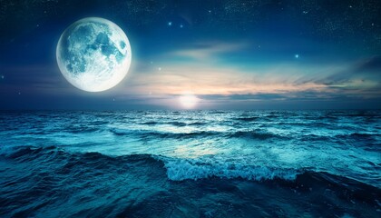 mystical sea abstract natural backgrounds moon scene after sun