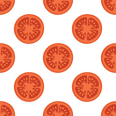 Vector Seamless Pattern with Red Tomato Slices on White Background. Tomato Pattern for Wallpaper. Tomato Seamless Pattern for Fabric, Kitchen Decor, Packaging. Fresh Tomato Food Illustration