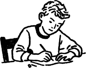 Student focused on drawing at desk with eraser theme