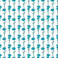 Seamless Pattern of Vibrant Blue Flowers on White Background
