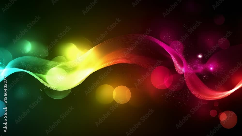 Poster abstract colorful light streaks and bokeh effects on black background animation