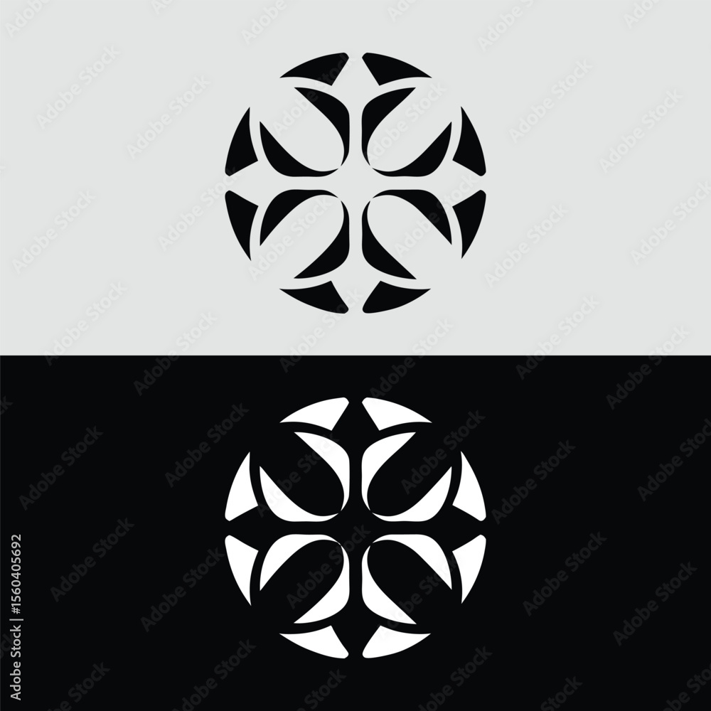 Poster a geometric abstract design featuring a circular pattern with stylized shapes isolated on white back