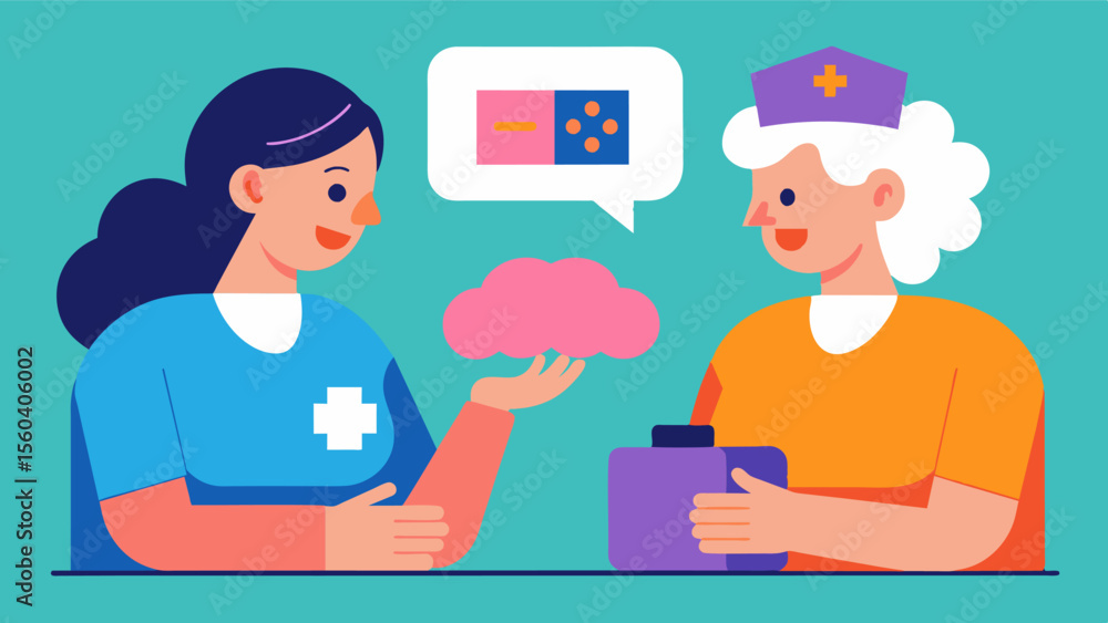 Poster a devoted nurse spends time playing memory games and engaging conversation with a patient with vascu