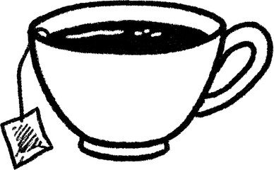 Hand drawn sketch of teacup with tea bag for creative design