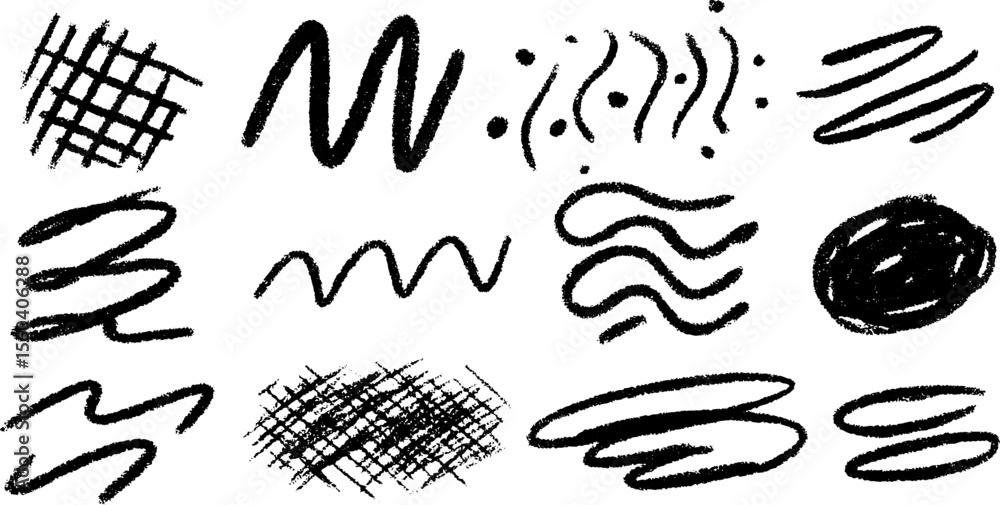 Poster abstract sketch of cross grid and scatter dots with scribbles and lines