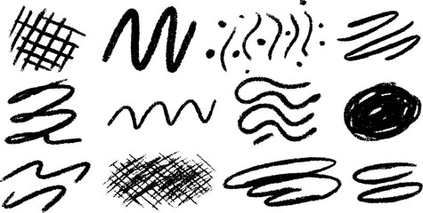 Abstract sketch of cross grid and scatter dots with scribbles and lines