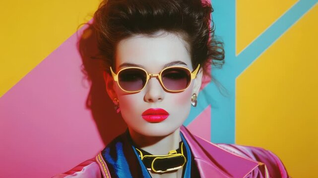 A person wearing sunglasses and a pink jacket, possibly going out or on vacation