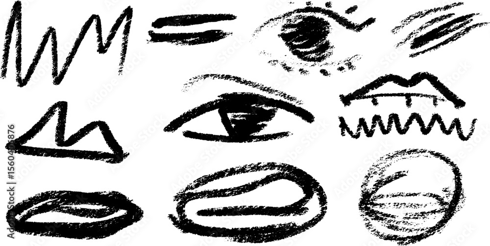Poster abstract eye expressions in bold crayon lines with textured scribbles