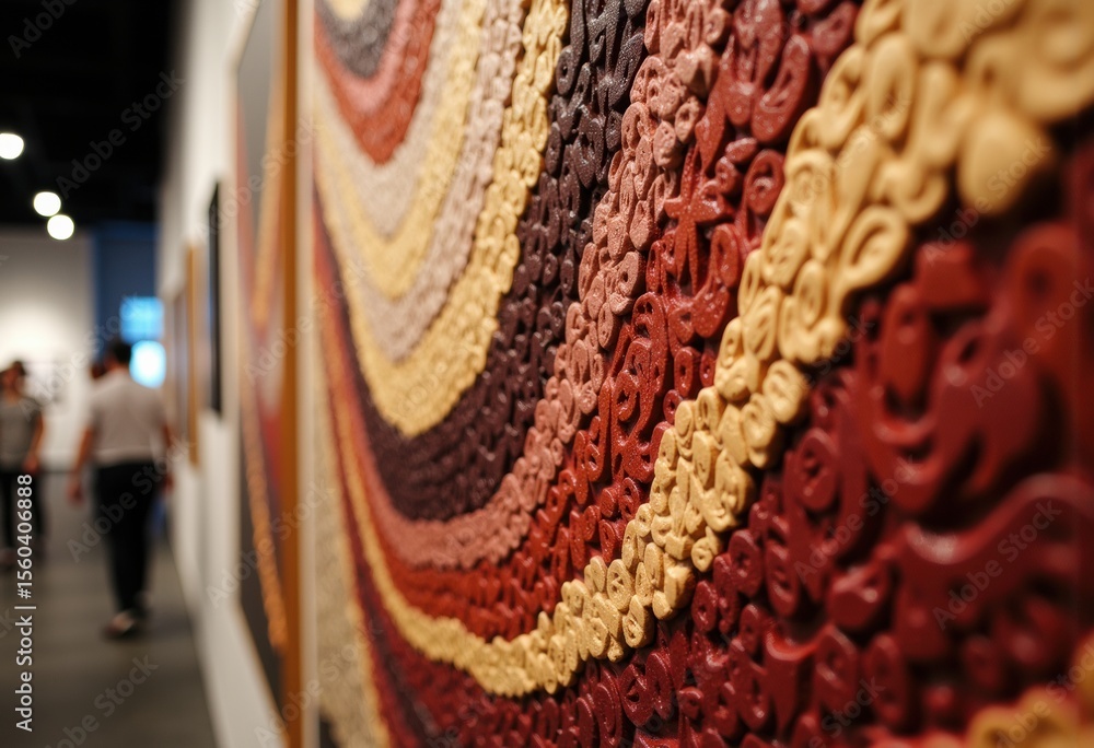 Poster colorful textured artwork with intricate patterns displayed on a gallery wall