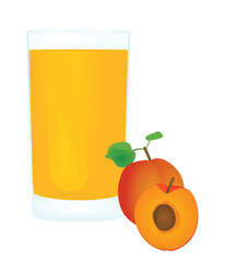 Apricot juice in a glass, vector	