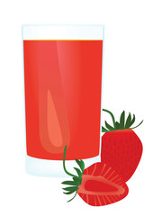 Strawberry juice in glass, vector	