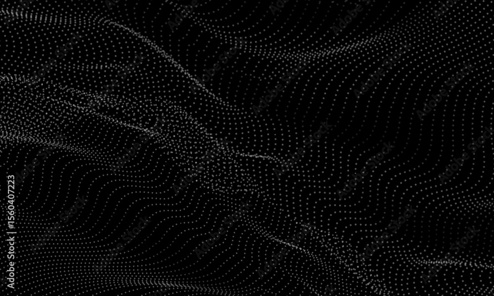 Poster Abstract white mesh particles wave curve overlap technology network digital on black background texture vector