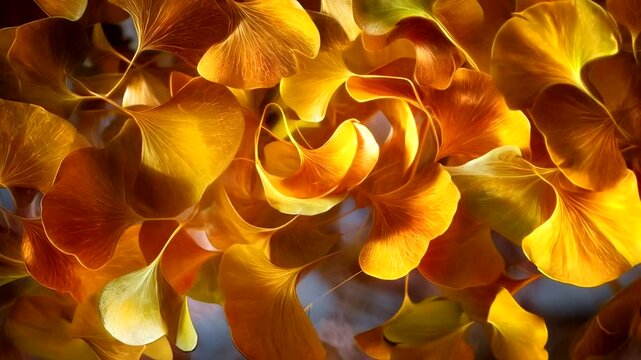 Ginkgo Biloba Leaves in Autumnal Hues