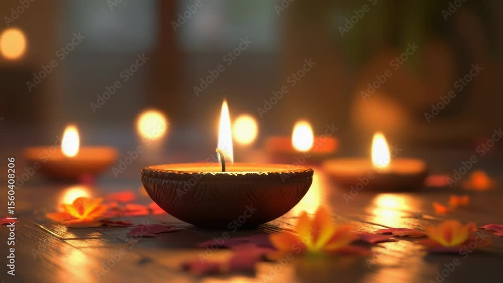 Poster Lit candles on a wooden table, perfect for decorative use or as a prop in your scene