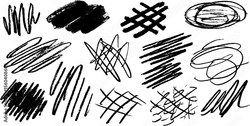 Poster abstract sketch of cross and dot patterns with scribbled trails and textures