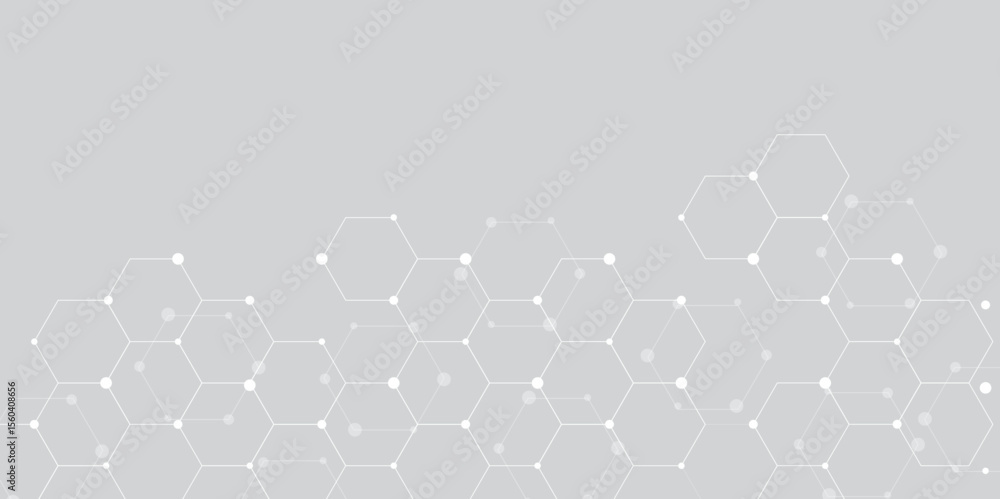 Poster Abstract hexagon background. Futuristic abstract honeycomb mosaic grey technology background. Surface polygon pattern with glowing hexagon paper texture and futuristic business. graphic concept.	