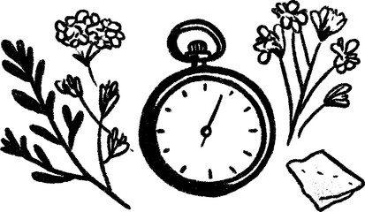 Vintage pocket watch with dried flowers and leaves