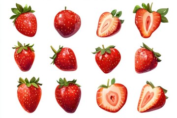 Vibrant Red Strawberries Patterned on White Background