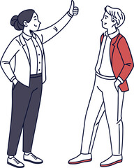 Businesswoman Giving Thumbs Up to Colleague Flat Vector Illustration