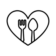 Fork and spoon inside a heart symbolizing love for food  