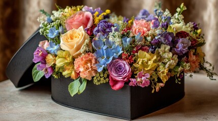 Flower heart gift box displaying beautiful assorted petals for special occasion