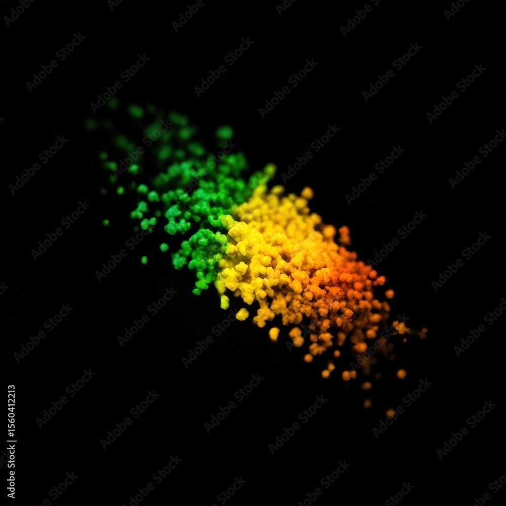 Poster material science nanomaterials concept. abstract colorful particles on a dark background.