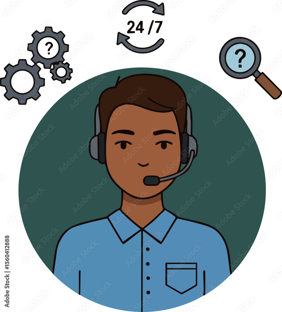Aufkleber customer support representative with headset answering questions and providing 24/7 service vector i