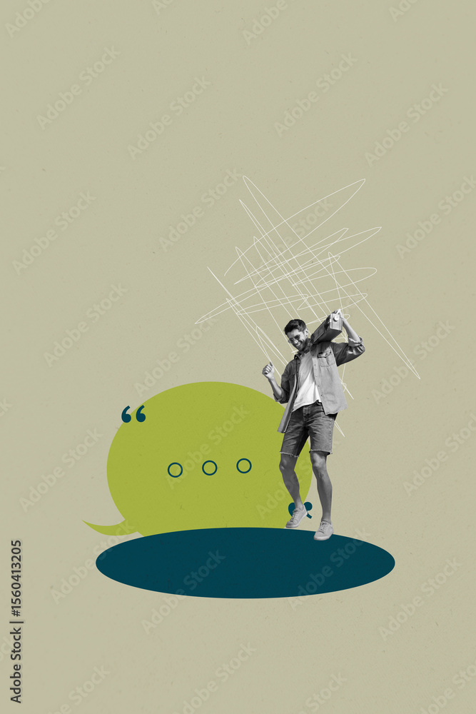 Aufkleber vertical image photo collage of happy girl guy stand bubble communication chatterbox speech dialogue