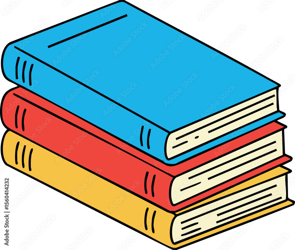 Poster stack of colorful books with blue red and yellow covers in simple vector style for education and rea