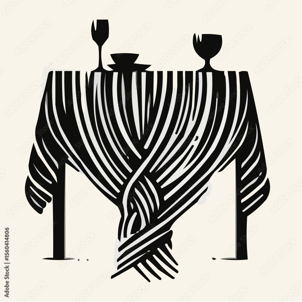 Poster icon of a stylized table setting with twisted tablecloth design