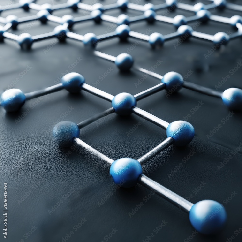 Aufkleber material science nanomaterials concept. abstract molecular structure with blue and silver elements.