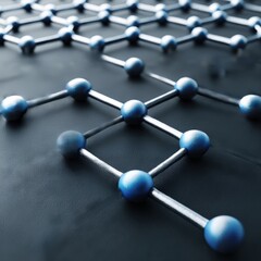 Obraz premium material science nanomaterials concept. Abstract molecular structure with blue and silver elements.