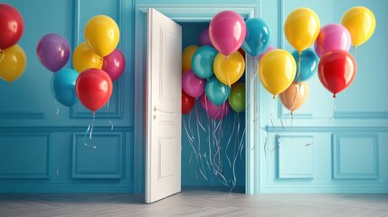 Colorful Balloons Overflowing from a Door.
