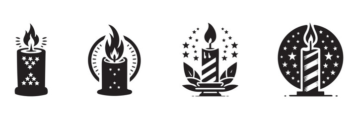 Patriotic USA Independence Day Candle Silhouette icon set Vector illustration.