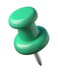 Green push pin isolated on white