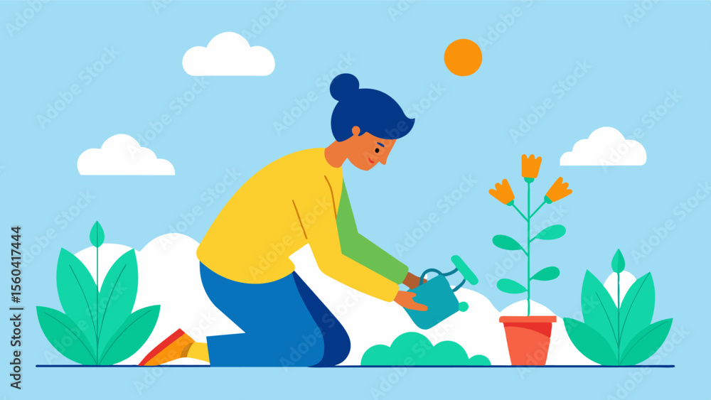 Poster a person gardening and tending to plants finding purpose and satisfaction in nurturing soing living 