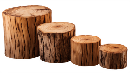   hardwood tree stump from large to small isolated on white background PNG, AI GENERATED