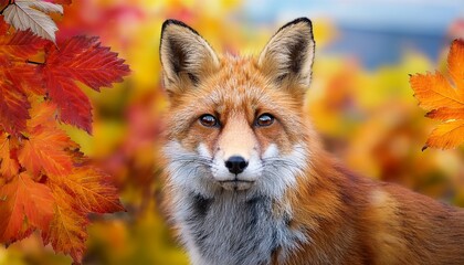Fototapeta premium autumnal fox portrait a stunning illustration of a red fox amidst vibrant fall foliage