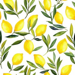 Beautiful Seamless Pattern of Hand-Painted Watercolor Lemons