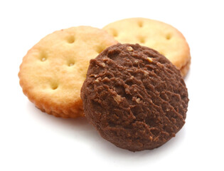 Close-up of cookies against white background 