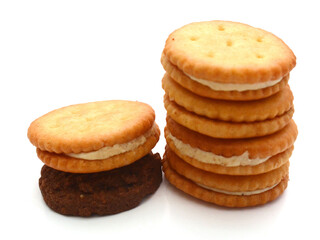 Close-up of cookies against white background 