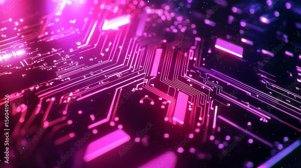 Aufkleber unique and modern interpretation of circuit patterns in pink and purple.