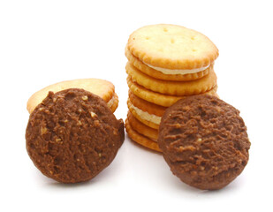Close-up of cookies against white background 